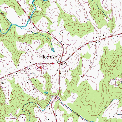 Topographic Map of Oakgrove, NC