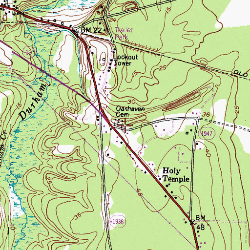 Topographic Map of Oakhaven Cemetery, NC