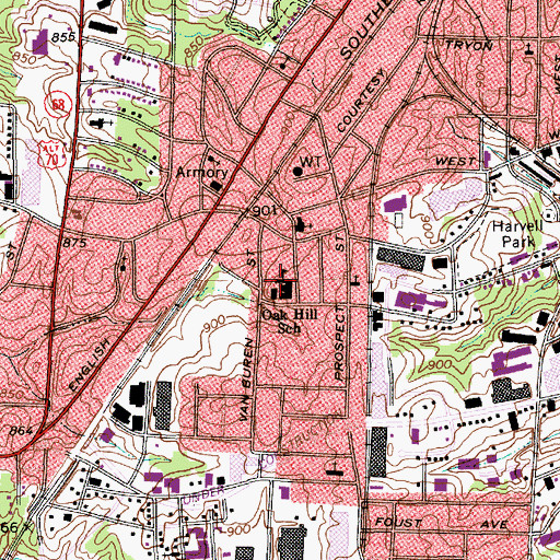 Topographic Map of Oakhill School, NC