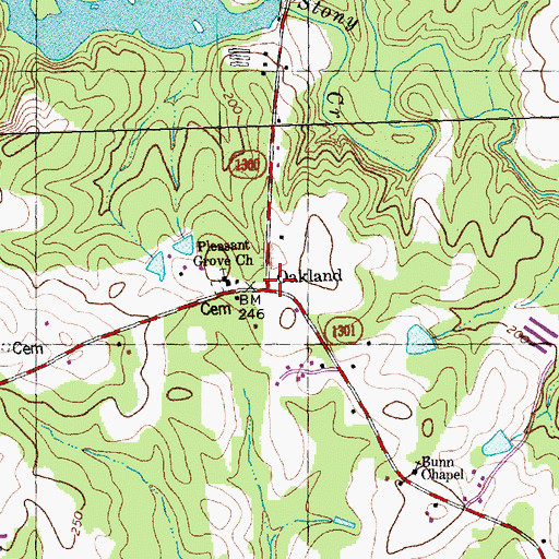 Topographic Map of Oakland, NC