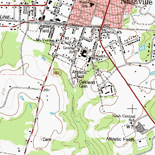 Topographic Map of Oakland Cemetery, NC