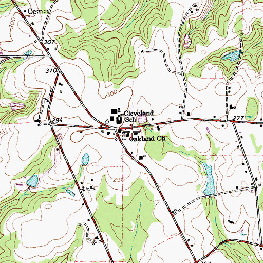 Topographic Map of Oakland Church, NC