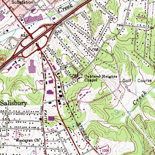 Topographic Map of Oakland Heights Chapel, NC