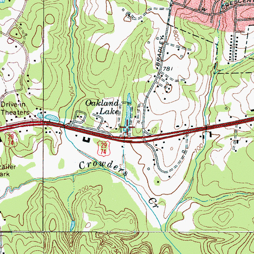 Topographic Map of Oakland Lake, NC
