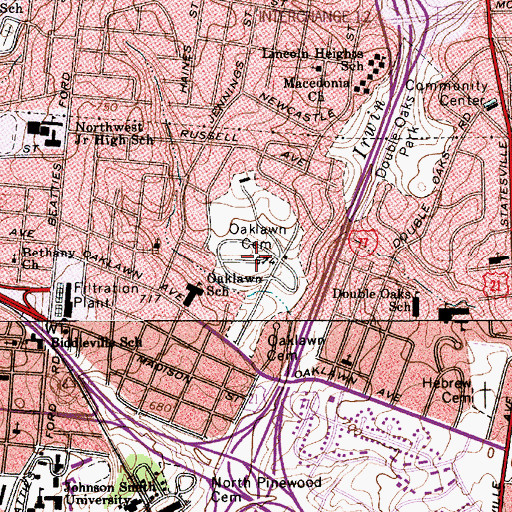 Topographic Map of Oaklawn Cemetery, NC