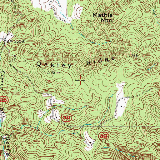 Topographic Map of Oakley Ridge, NC