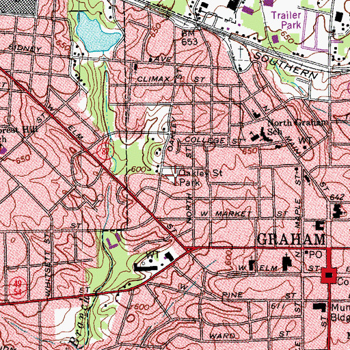 Topographic Map of Oakley Street Park, NC