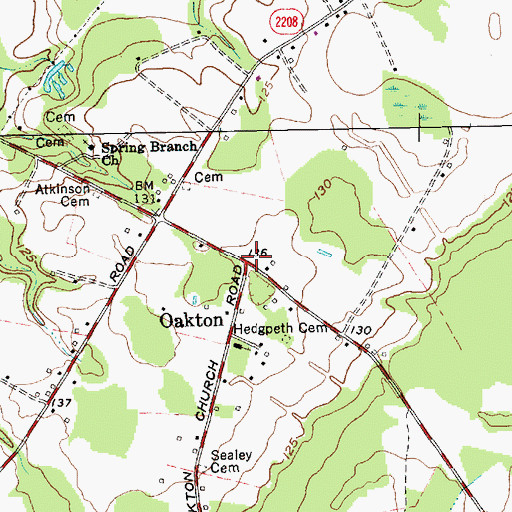Topographic Map of Oakton, NC
