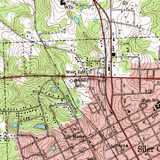 Topographic Map of Oakwood Cemetery, NC