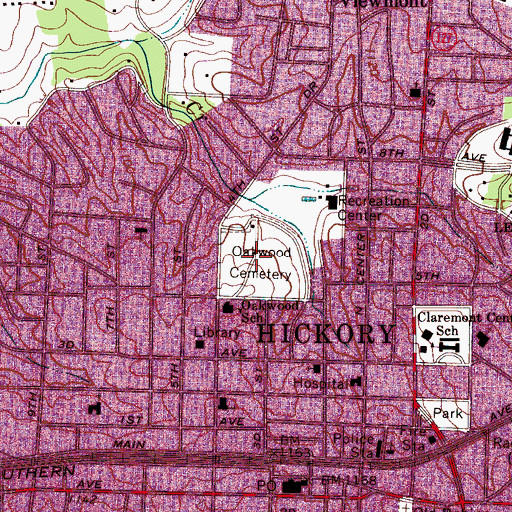 Topographic Map of Oakwood Cemetery, NC