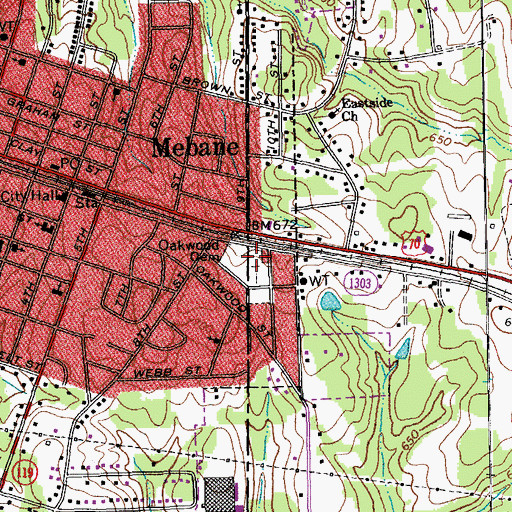 Topographic Map of Oakwood Cemetery, NC