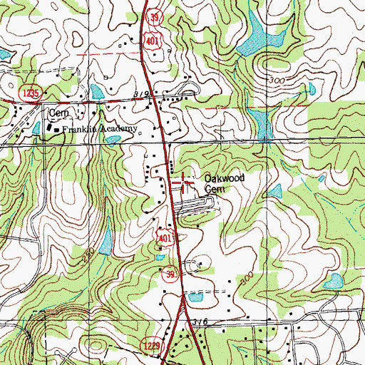 Topographic Map of Oakwood Cemetery, NC