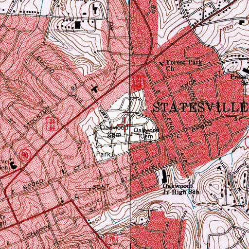 Topographic Map of Oakwood Cemetery, NC