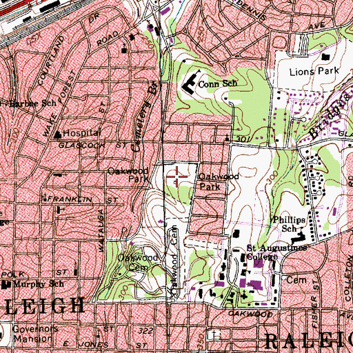 Topographic Map of Oakwood Park, NC