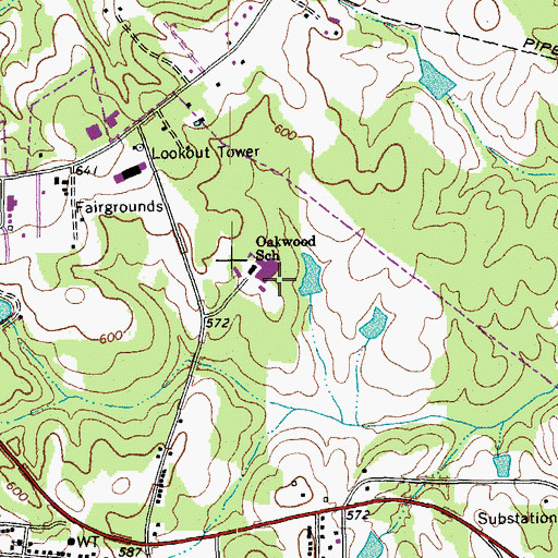 Topographic Map of Oakwood School, NC
