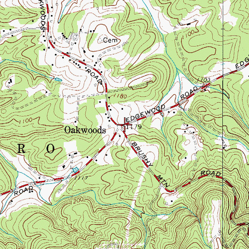 Topographic Map of Oakwoods, NC
