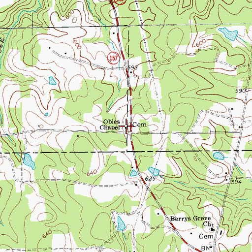 Topographic Map of Obies Chapel, NC