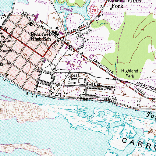 Topographic Map of Ocean View Cemetery, NC