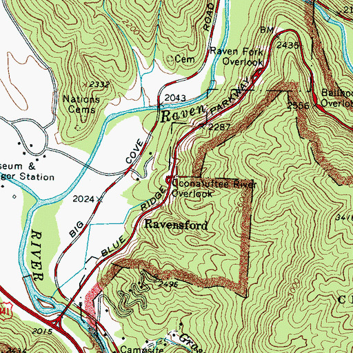 Topographic Map of Oconaluftee River Overlook, NC