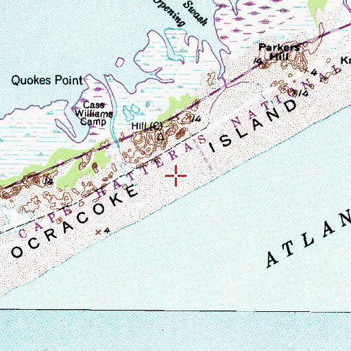 Topographic Map of Ocracoke Island, NC