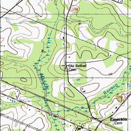 Topographic Map of Old Bethel Cemetery, NC