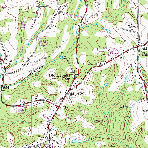 Topographic Map of Old Capella Cemetery, NC