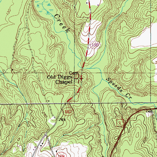 Topographic Map of Old Diggs Chapel, NC