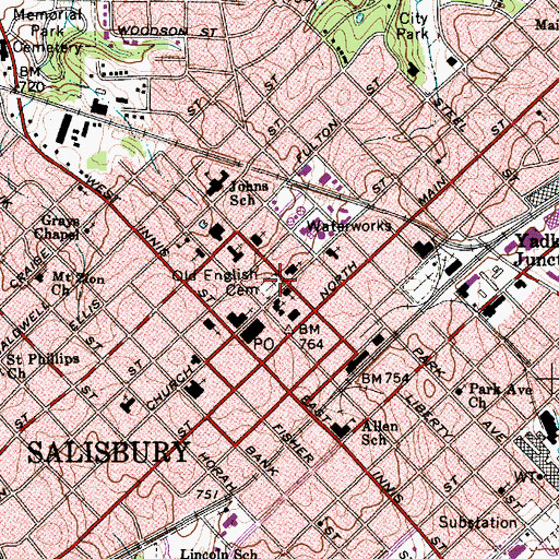 Topographic Map of Old English Cemetery, NC
