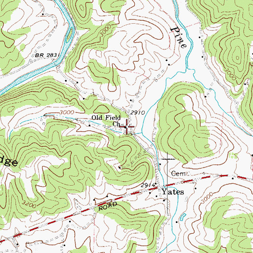 Topographic Map of Old Field Church, NC