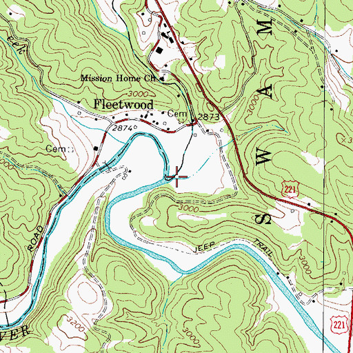 Topographic Map of Old Fields Creek, NC