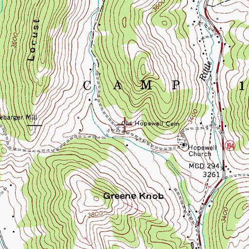 Topographic Map of Old Hopewell Cemetery, NC