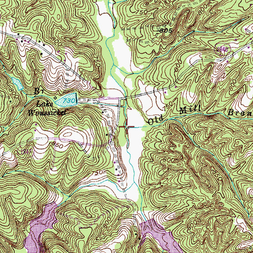 Topographic Map of Old Mill Branch, NC
