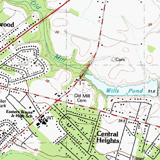 Topographic Map of Old Mill Cemetery, NC