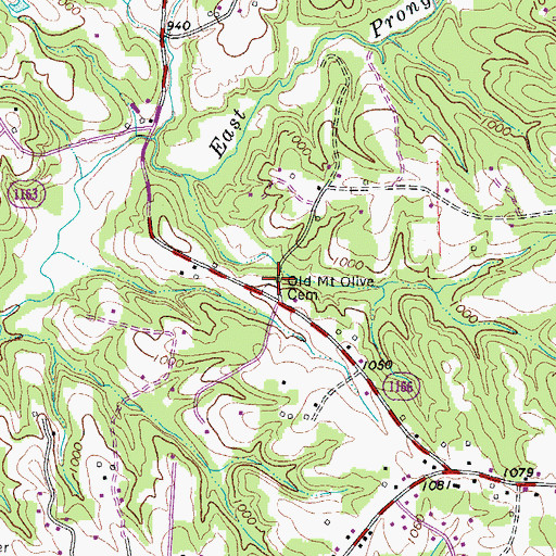 Topographic Map of Old Mount Olive Cemetery, NC