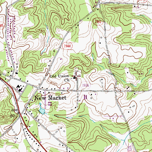 Topographic Map of Old Union Church, NC