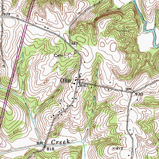 Topographic Map of Olin, NC