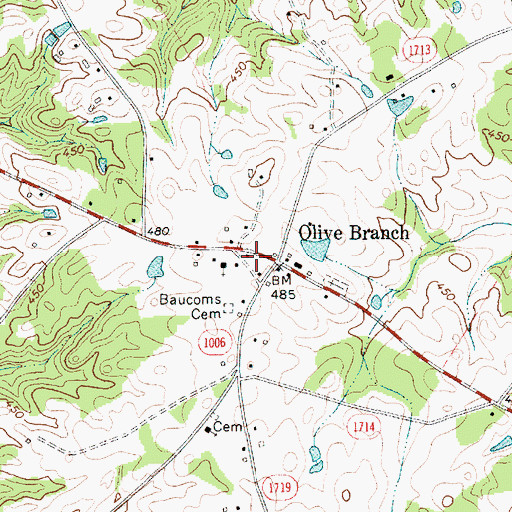 Topographic Map of Olive Branch, NC
