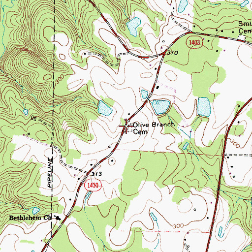Topographic Map of Olive Branch Cemetery, NC