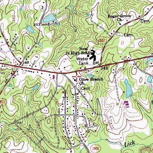 Topographic Map of Olive Branch Church, NC