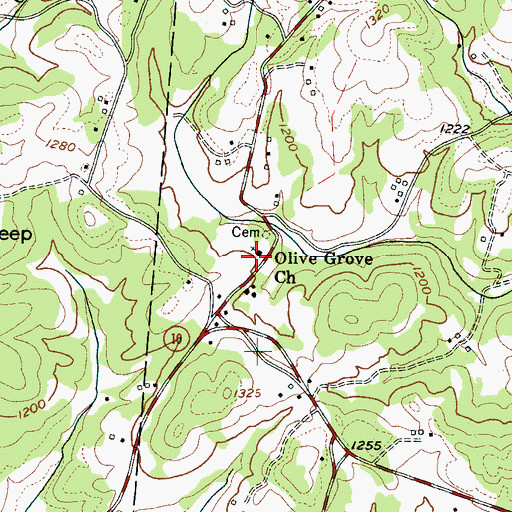 Topographic Map of Olive Grove Church, NC