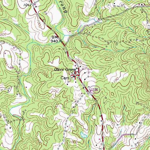 Topographic Map of Olive Grove Baptist Church, NC
