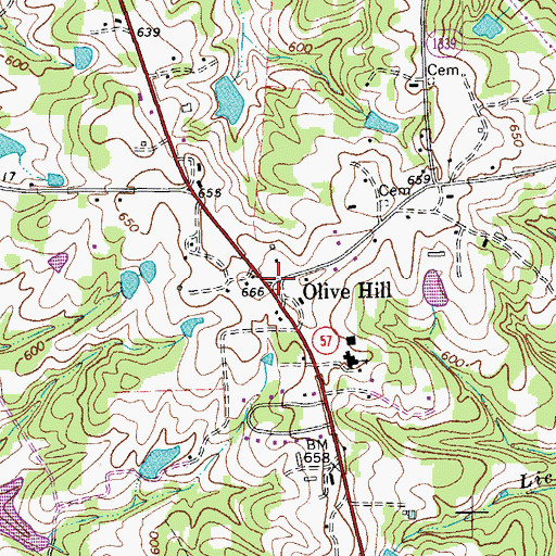 Topographic Map of Olive Hill, NC