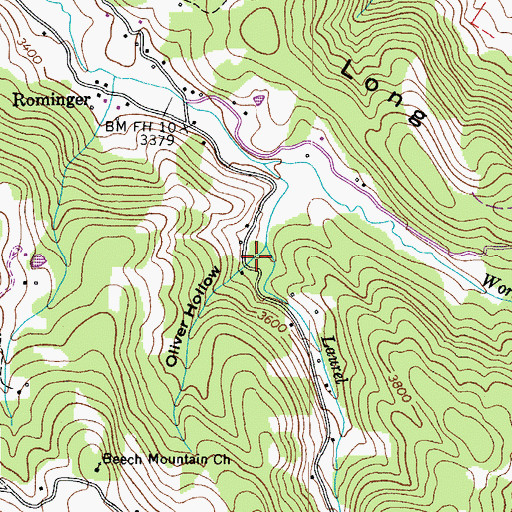 Topographic Map of Oliver Hollow, NC