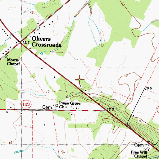 Topographic Map of Olivers, NC
