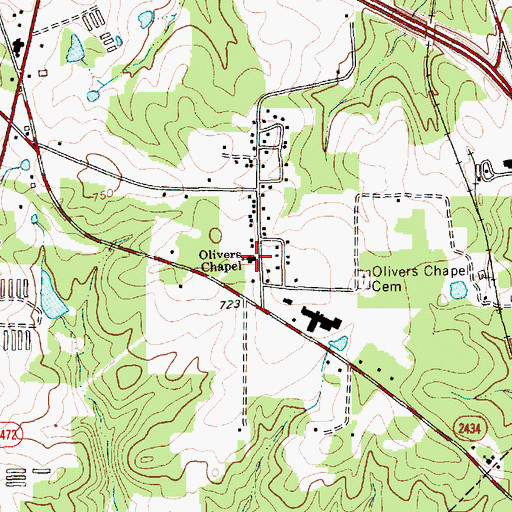 Topographic Map of Olivers Chapel, NC