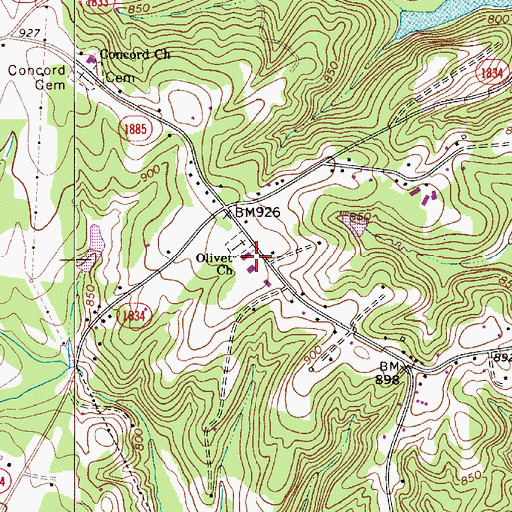 Topographic Map of Olivet Church, NC