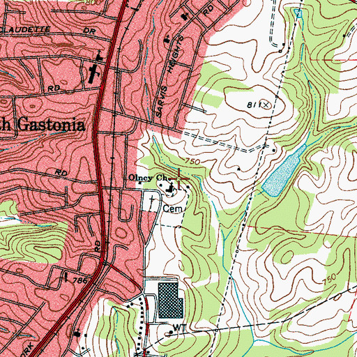 Topographic Map of Olney Church, NC