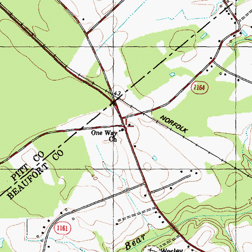 Topographic Map of One Way Church, NC