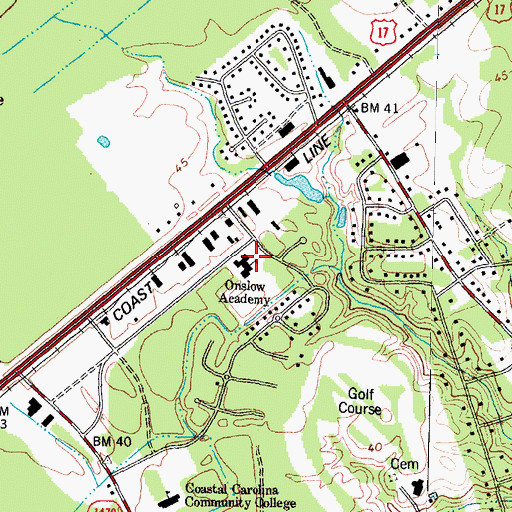 Topographic Map of Onslow Academy, NC