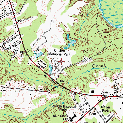Topographic Map of Onslow Memorial Park, NC